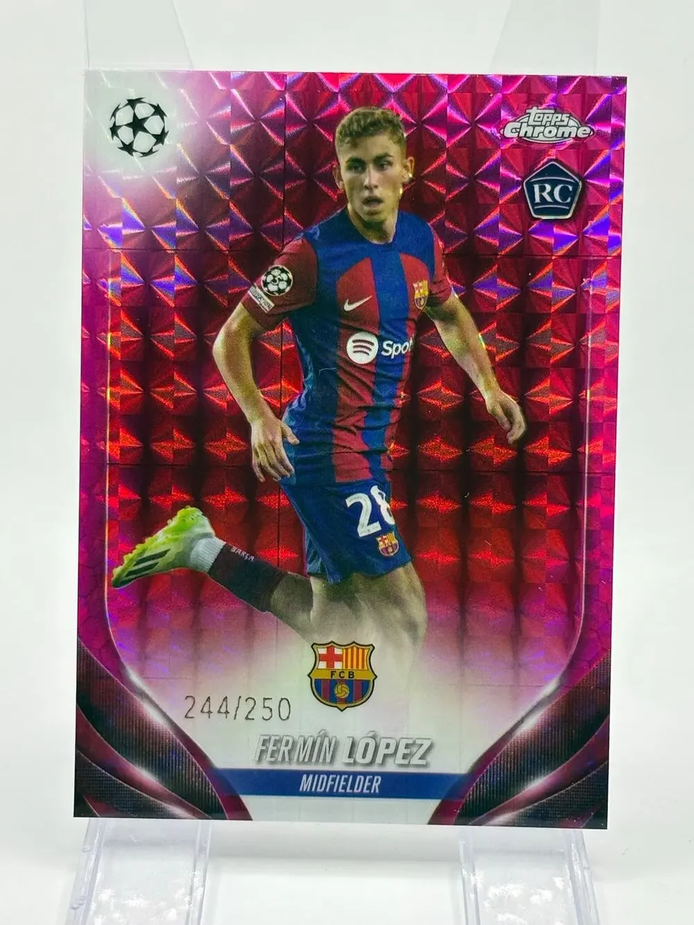 2023-24 Topps Chrome UEFA Fermin Lopez Rookie Pink Geometric Refractor 244/250
